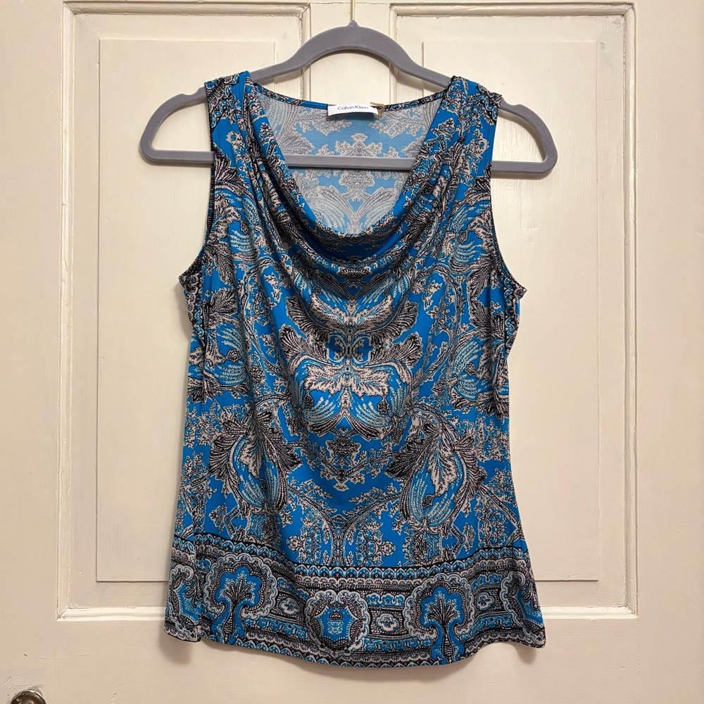 Calvin Klein Cowl Neck Printed Sleeveless Top, size S